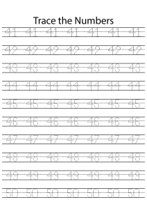 Number Tracing - 41-50 Worksheets for Kindergarten,First Grade - Math