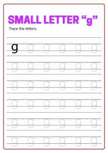 Writing Small Letter g - Lowercase Letter Tracing