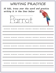 Writing Practice - Trace the Words - Parrot