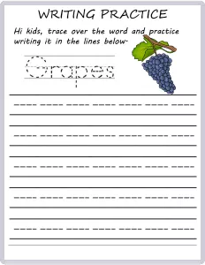 Writing Practice - Trace the Words - Grapes