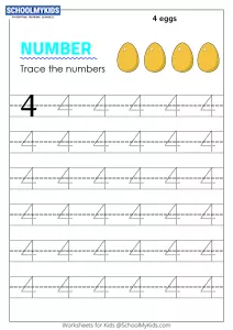 Tracing number 4 - Numbers 1-10 tracing