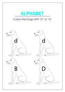 Color the Dogs with D- Capital and Small Letter Identification