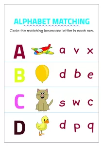 Circle Matching Uppercase and Lowercase Letters - A to D
