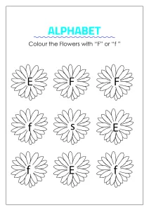 Color the Flowers with F- Capital and Small Letter Identification