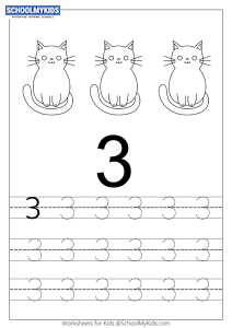 Count and Trace 3 - Number Tracing Worksheets for Preschool