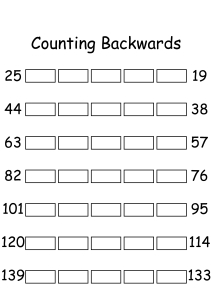 Counting Backwards by 1s - Write Missing Numbers