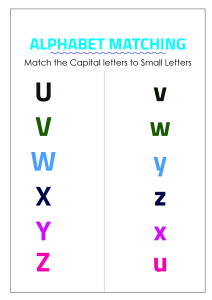 Alphabet Matching - Match Capital and Small Letters - U to Z