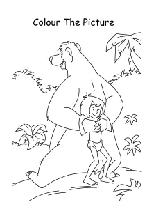 Mowgli hiding behind Baloo Coloring Pages