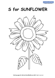 S for Sunflower Coloring Page worksheet for Preschool,Kindergarten
