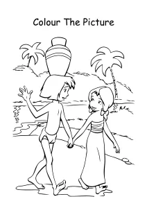 Radha and Mowgli walking from Jungle Book Coloring Pages