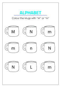 Color the Mugs with letter M - Capital and Small Letter Identification