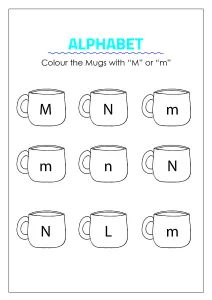 Color the Mugs with letter M - Capital and Small Letter Identification