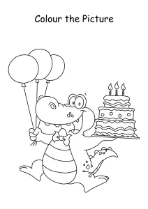 Colour the Picture - Alligator with Birthday Balloon - Coloring Pages