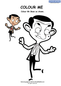 Colour Me Mr Bean Cartoon Coloring Pages Worksheets For Preschool Kindergarten First Grade Art And Craft Worksheets Schoolmykids Com