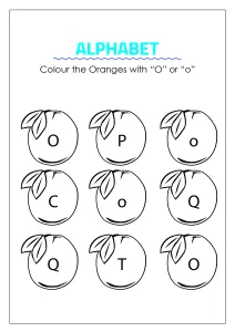 Color the Oranges with letter O - Capital and Small Letter Identification