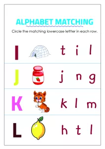 Circle Matching Uppercase and Lowercase Letters - I to L