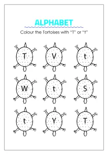 Color the Tortoises with T - Capital and Small Letter Identification