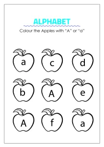 Color the Apples with A - Capital and Small Letter Identification