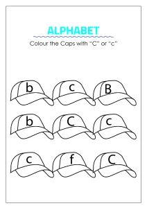 Color the Caps with C- Capital and Small Letter Identification