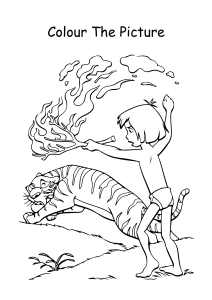 Mowgli fighting Sher Khan with fire Coloring Pages Worksheets for  Kindergarten,Preschool,First Grade - Art And Craft Worksheets |  
