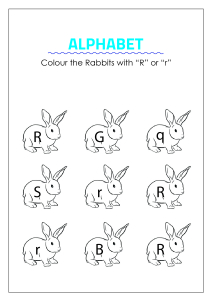 Color the Rabbits with letter R - Capital and Small Letter Identification