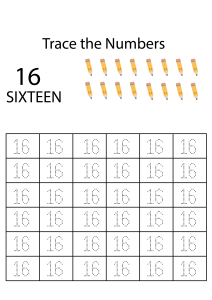 Number Tracing 16 - Count and Trace the Numbers Worksheets for