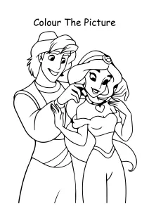 Aladdin and Princess Jasmine on flying carpet from Aladdin Coloring Pages