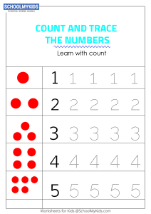 tracing numbers 1 5 count the dots worksheets for preschool grade math worksheets schoolmykids com