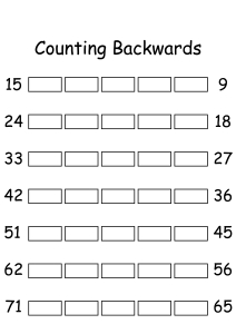 Counting Backwards by 1s - Write Missing Numbers
