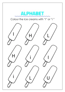 Color the Ice Creams with Letter I - Capital and Small Letter Identification