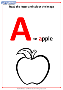 Read Letter A And Color The Apple Worksheets For Preschool Kindergarten Grade Art And Craft Worksheets Schoolmykids Com