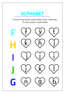 color matching uppercase and lowercase letters f to j worksheets for kindergarten preschool grade art and craft worksheets schoolmykids com