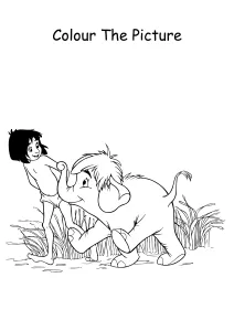 Mowgli with Elephant Coloring Pages