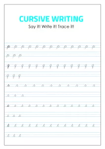 Lowercase Cursive Alphabet Tracing and Writing - p - t