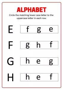 Match Uppercase and Lowercase Letters E F G H - Alphabet Matching