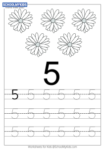 Count and Trace 5 - Number Tracing Worksheets for Preschool