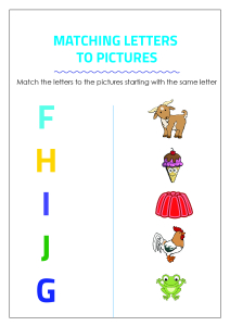 matching letters to pictures f to j alphabet matching worksheets for kindergarten first grade english worksheets schoolmykids com