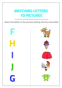Matching Letters to Pictures F to J - Alphabet Matching