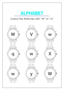 Color the Watches with W- Capital and Small Letter Identification