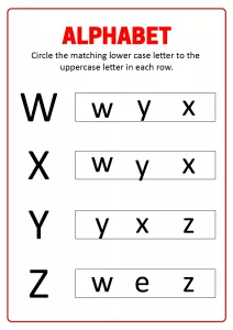 Match Uppercase and Lowercase Letters W X Y Z - Alphabet Matching