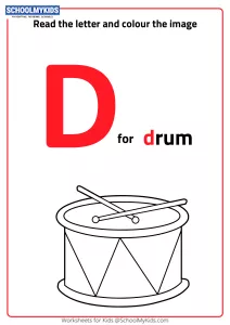 Read Letter D and Color the Drum