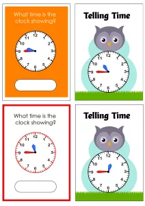 Telling Time to the Quarter Hour (Quarter To) - Owl Cards Theme Time