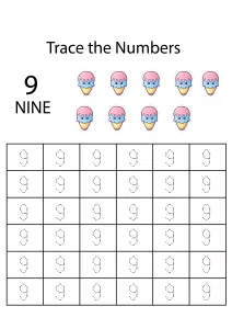 Number Tracing 9 - Count and Trace the Numbers