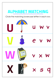 Circle Matching Uppercase and Lowercase Letters - U to X