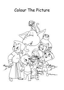 Chhota Bheem Characters with Elephant Coloring Pages