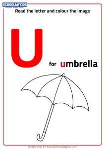 Read Letter U and Color the Umbrella