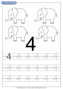 Count and Trace 4 - Number Tracing Worksheets for Preschool