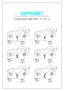 Color the Yaks with Y - Capital and Small Letter Identification