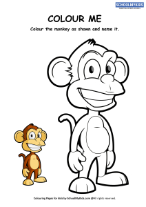 Colour Me Monkey Coloring Pages Worksheets For Preschool Kindergarten First Grade Art And Craft Worksheets Schoolmykids Com