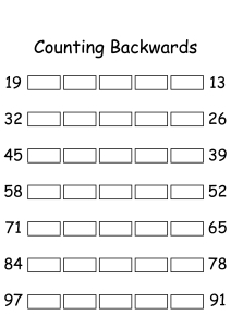 Counting Backwards by 1s - Write Missing Numbers